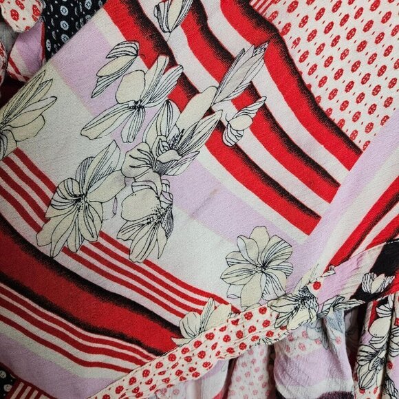 Free People x All Tous No Size Back Cut Outs Open Front Cardigan Kimono Red - Picture 12 of 14